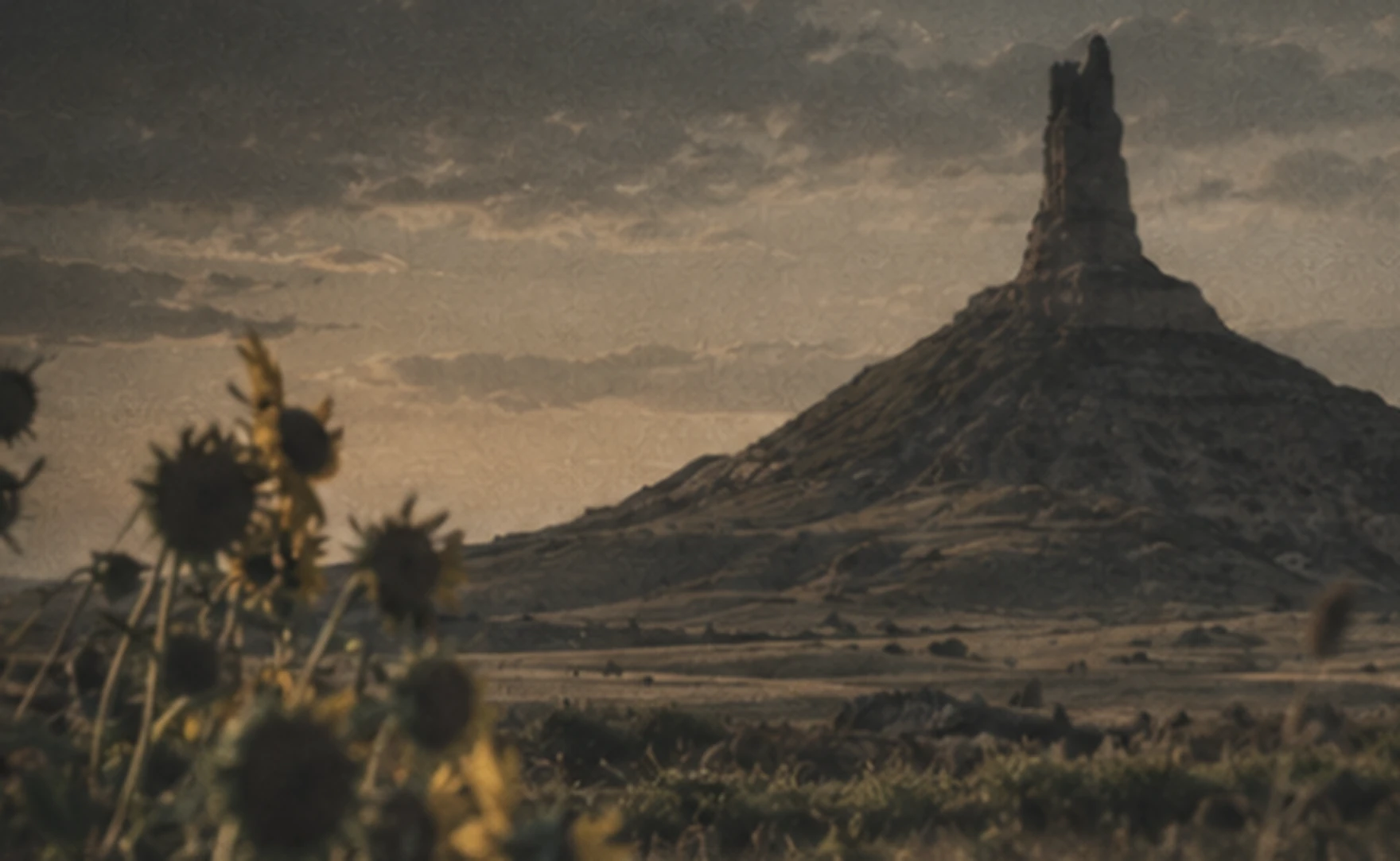 Chimney Rock on the Nebraska prairie